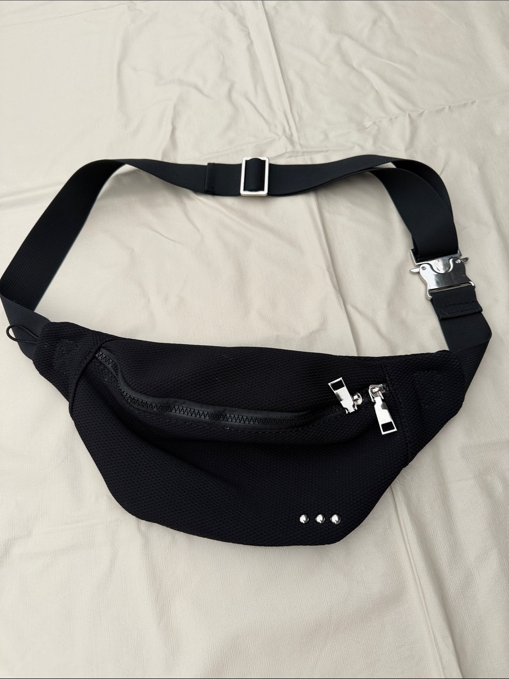 Black Waist Crossbody Bag with Silver Hardware